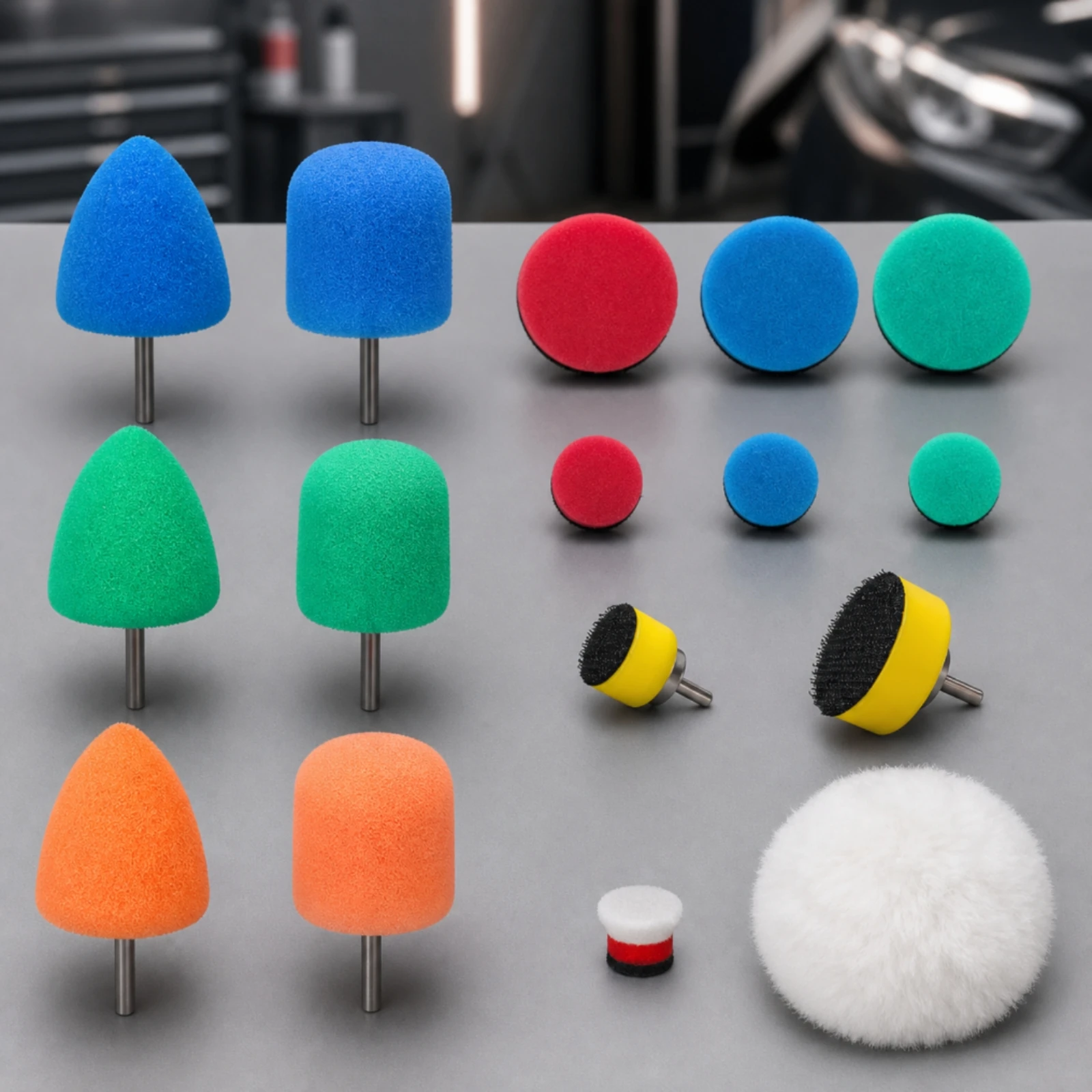 16 Pieces Car Detailing Polishing Kit with Hook and Loop Backing Medium-Hard Wool Buffing Pad Polishing Pad Pads Scratchwithout
