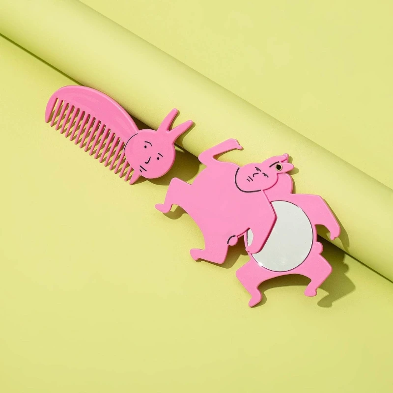 Funny Pink Rabbit Mirror and Comb Set Acrylic Accessories Acrylic Material Keyring for Makeup and Hair Styling