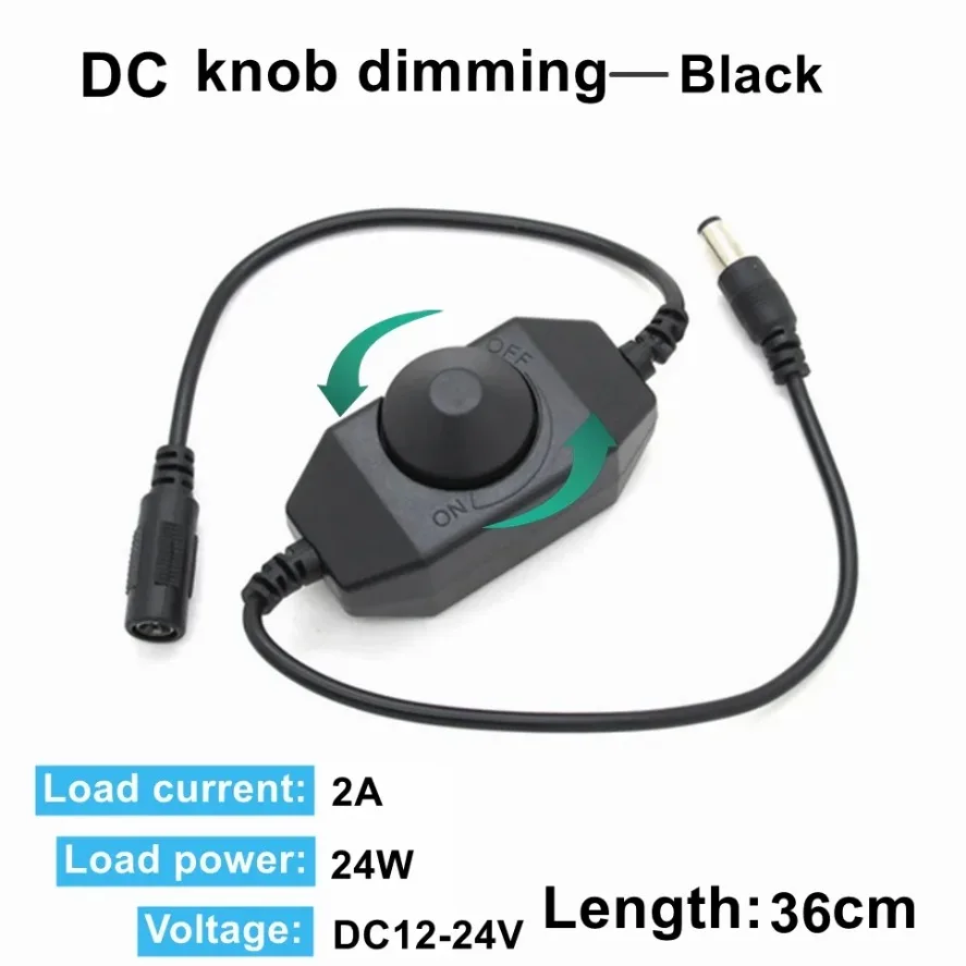 LED Knob Dimmer Switch DC 5V/12V 24V USB Female To Male Extension Cord With Rotary ON OFF White Black Light Strip Controller