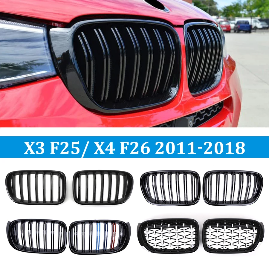 Front Gloss Black Sport Kidney Grill Diamond Grille for BMW F25  X3 2011-2014 X4 F26 14-18 Car Tuning Parts