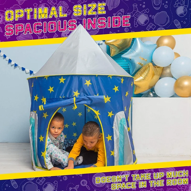 A93U-Kids Play Tent For Children Toys Space Rocket Tent Rocket Ship Play Tent Foldable Tent Best Gifts For Boys Girls Baby