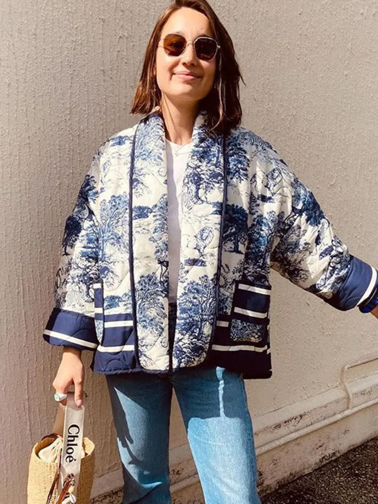 Printed Double Pocket Decorated Cotton Jacket For Women's Autumn/winter 2023 Fashion Cotton Jacket