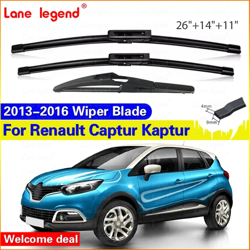 Para Renault Captur Kaptur 2013 - 2016 limpiaparabrisas delanteros traseros limpiaparabrisas de goma suave parabrisas automático 26 ""+ 14"" + 11 ""2015