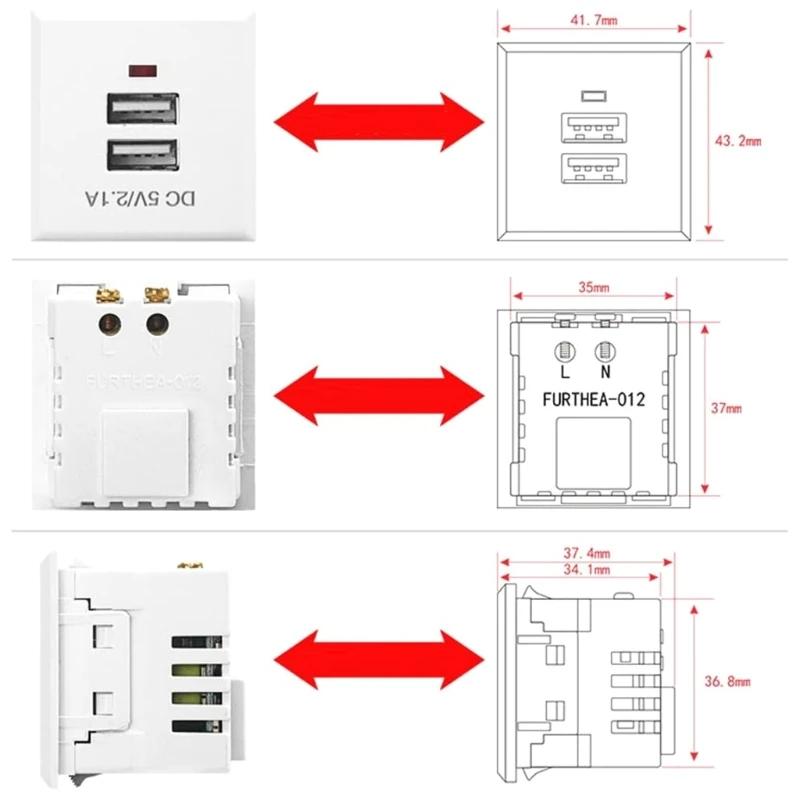 E41W Receptáculo escritorio USB Módulo panel alimentación carga Salida 5V 2.1A Fuente alimentación Módulo