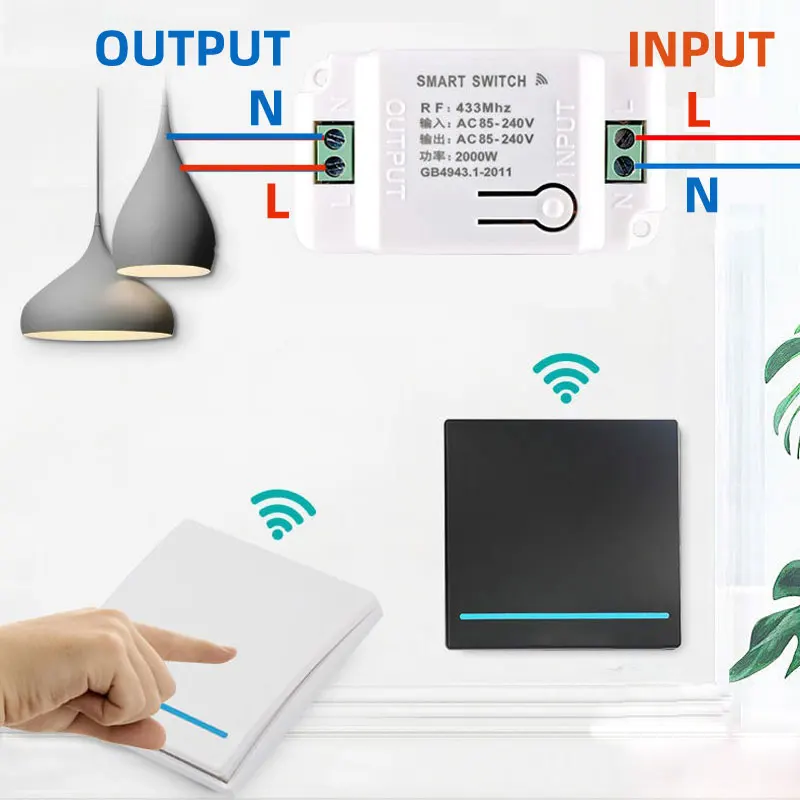 

RF 433MHz Wireless Light Switches White Black Wall Switch Panel Remote Control AC 110V 220V 230V Mini Relay Receiver Controller