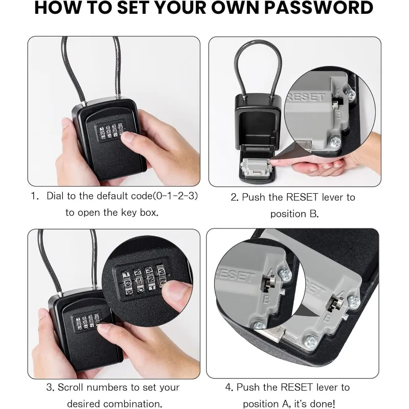 Outdoor Key Safe with Removable Wire Rope Password Safe Portable Key Storage Box Suitable for Home Garage Warehouse