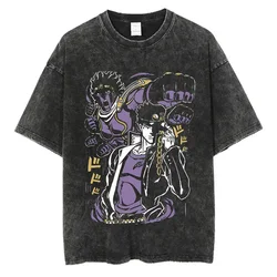 Vintage Washed TShirt Men Summer Hip Hop Streetwear T-shirt JoJo Bizarre Adventure Anime Print Cotton Casual Short Sleeve Tshirt