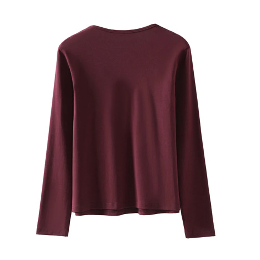 European long sleeved T-shirt for women in spring and autumn, new high-end cotton fashion plus size V-neck button casual top