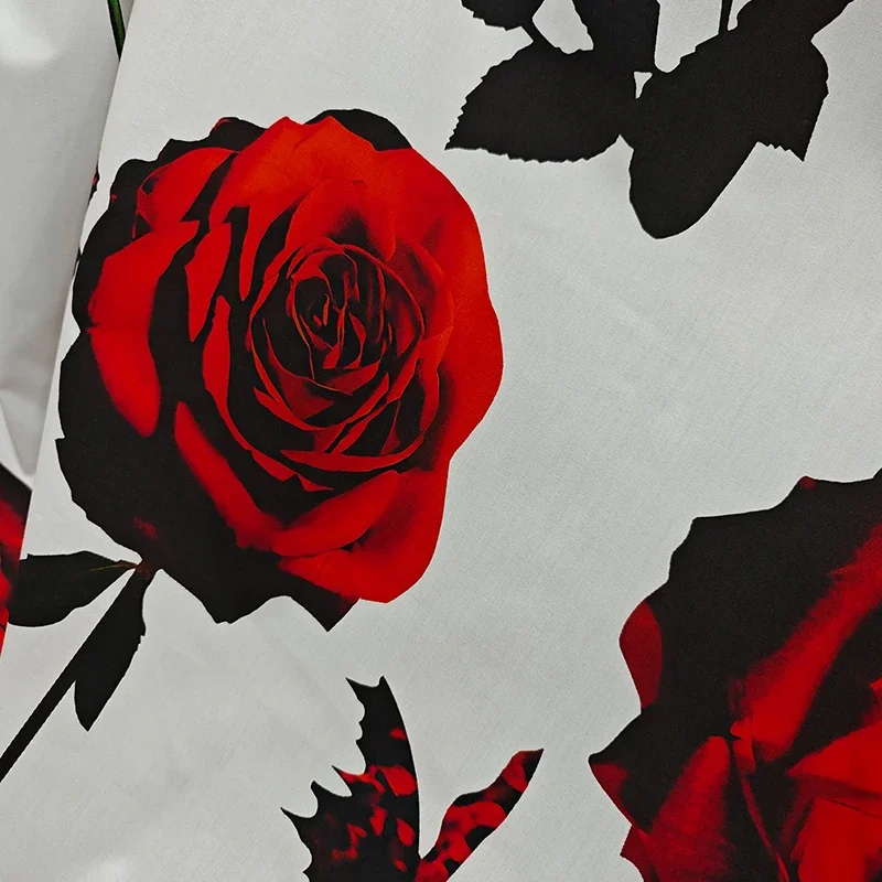 Red Rose Print Pattern DIY High Quality Pure Cotton Clothing Fabric Brand Spring Summer Runway Women\'s Dresses Fabric Cloth