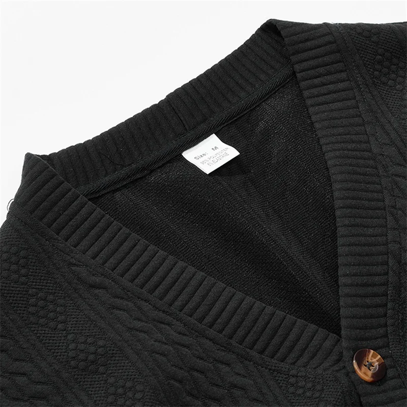 Men Knit Jacket Casual Spring Jacquard V-Neck Button up Long Sleeve Cardigan for Fall Outwear Streetwear