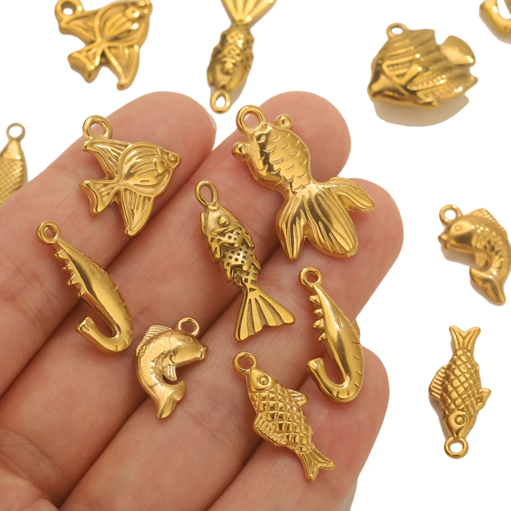 

5Pcs Real Gold Plated Ocean Animal Starfish Fish Pendant Diy Charms for Jewelry Making Bulk Stainless Steel Connector Wholesale