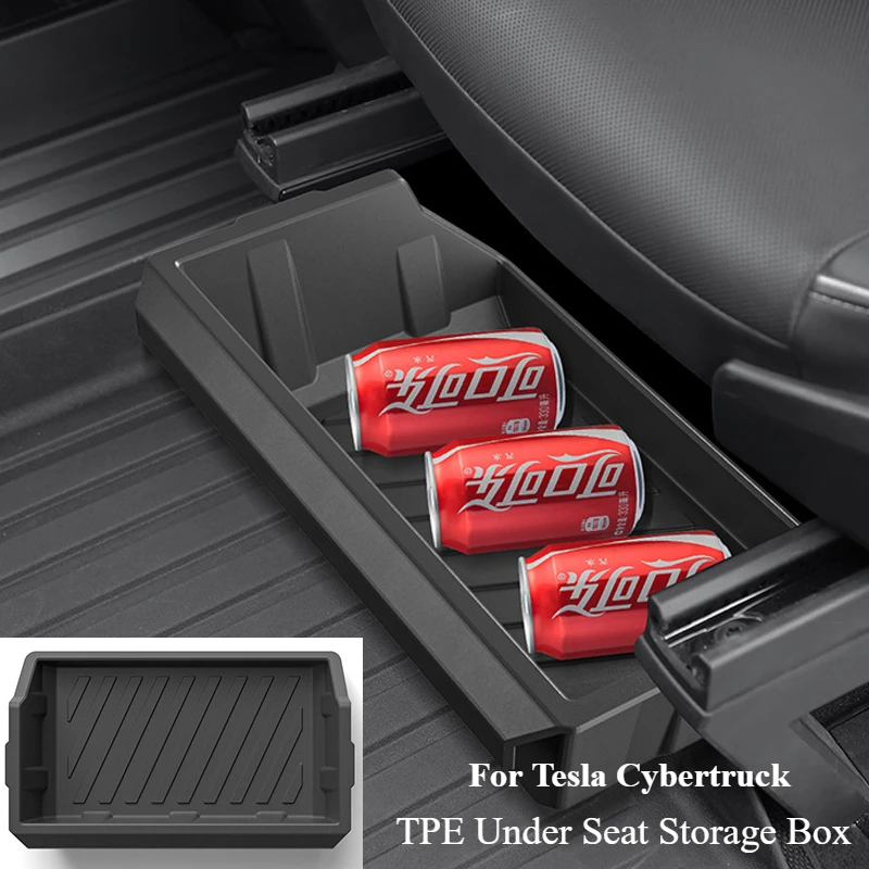 

Ящик для хранения под сиденьем из ТПЭ для Tesla Cybertruck 2024, органайзер для центральной консоли, нижняя сумка на переднее сиденье, лоток для мусора, аксессуары
