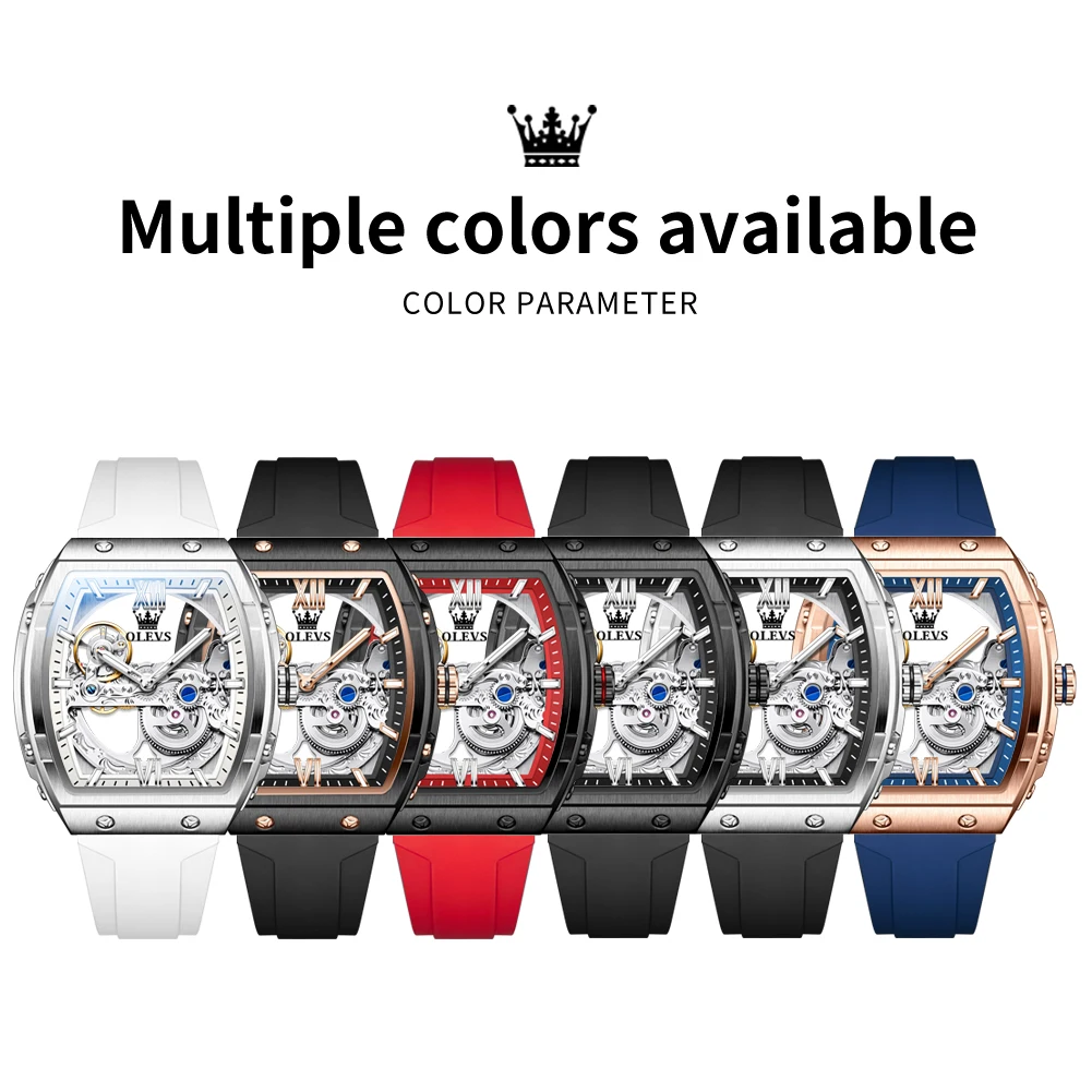 OLEVS 6779 Men Watch Translucent Core Mechanical Movement Square Case Wine Barr… - Image 6