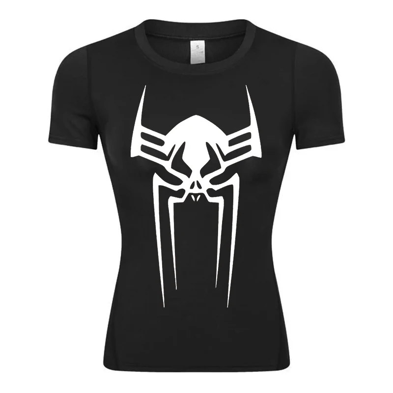 Spider Print Short Sleeve Compression Shirt for Women Athletic Running Workout Yoga T-Shirt Tees Baselayer Tops Gym Sports Gear