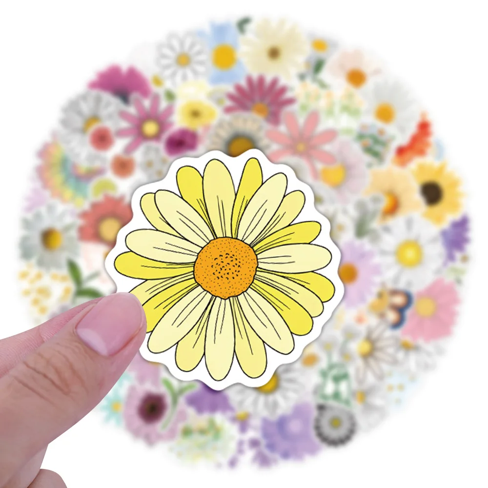 10/30/50/110PCS Cartoon Daisy Stickers Plant Flower Graffiti DIY Motorcycle Luggage Skateboard Bike Classic Toy Waterproof Decal