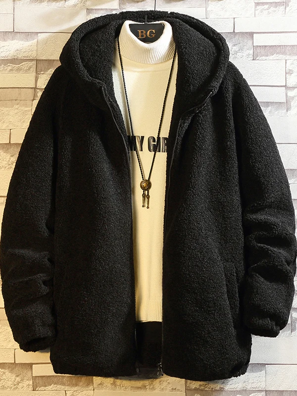 

Мужская зимняя куртка из овечьей шерсти с утеплением, молодежная модная теплая куртка на молнии с длинными рукавами для дома и улицы