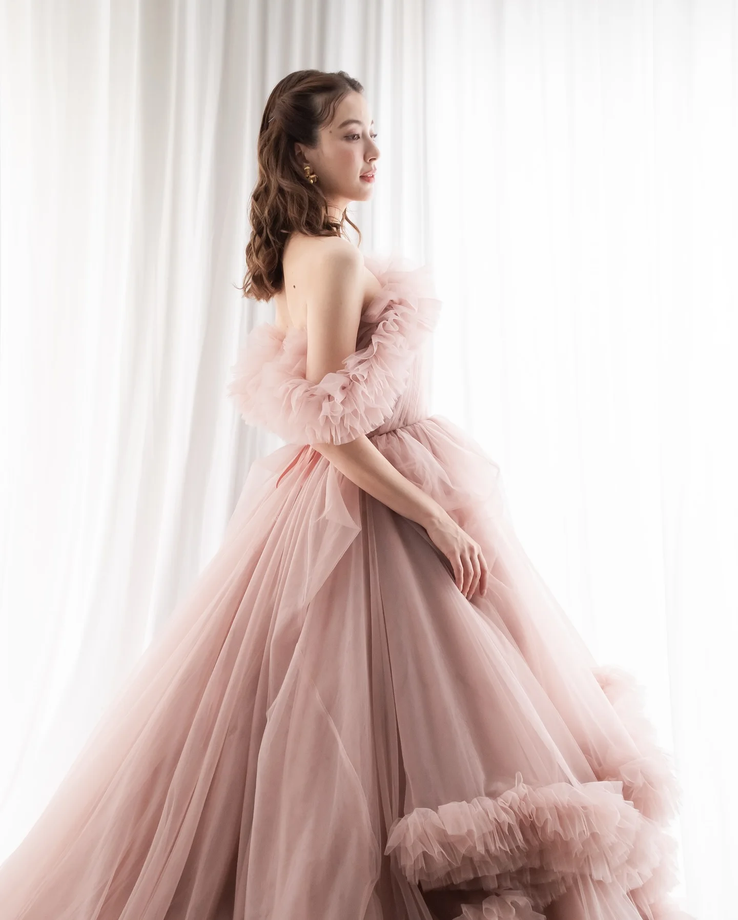 Lindo empoeirado rosa inchado tule vestidos de noiva vestido de casamento plissado em camadas malha noiva photoshoot vestido longo vestidos de festa à noite