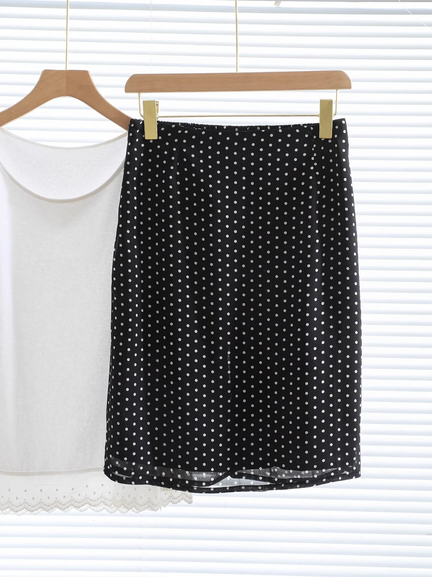 Ele Polka Dot Chiffon f Skirt Women's High Waist Slim Straight A-Line Umbrella Skirt Summer Gentle Sle Commute