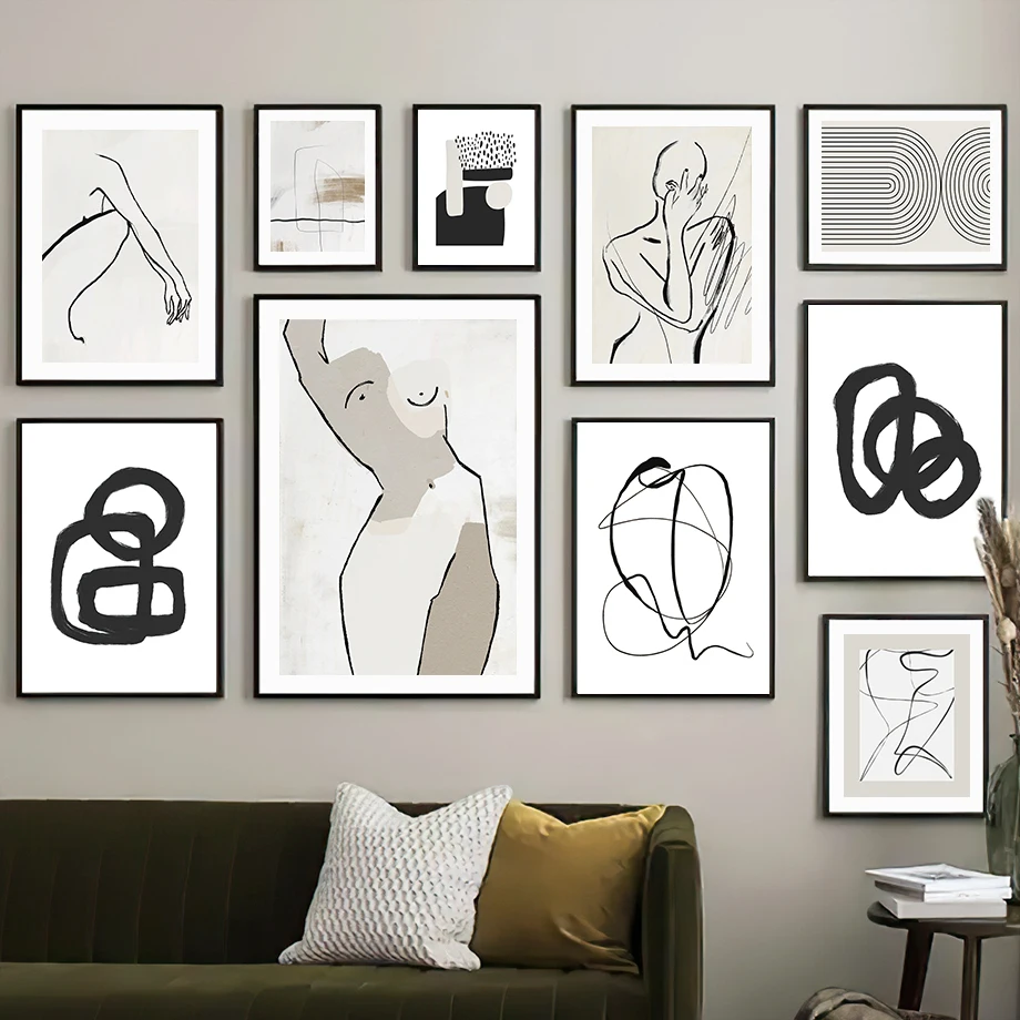 2026 Black Lines Drawing Girl Body Rainbow Abstract Posters Prints Wall Art Canvas Painting Hotel Bar Pictures For Living Room D