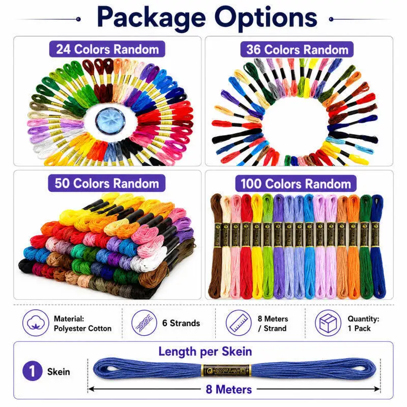 24/36/50/100 Mixed Color Embroidery Threads, Cross Stitch Floss Bundles, Various Colors for DIY Bracelet Making