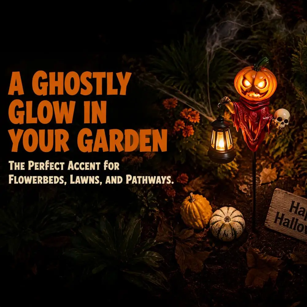 Metal Pumpkin Sculptures Halloween Solar Pumpkin Garden Stake Light Metal Outdoor Led Landscape Lamp Waterproof Yard Lawn Path