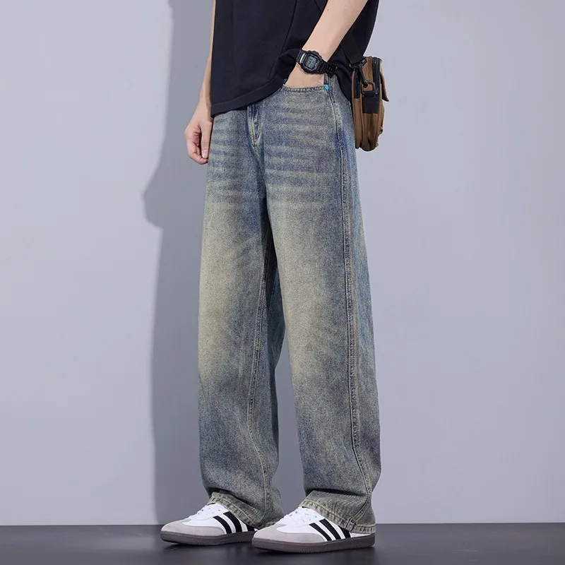 

Casual Straight Wide Denim Pants Male Streetwear Vintage Jeans Men's New Personality Thin Fashion Personalized Loose Trousers