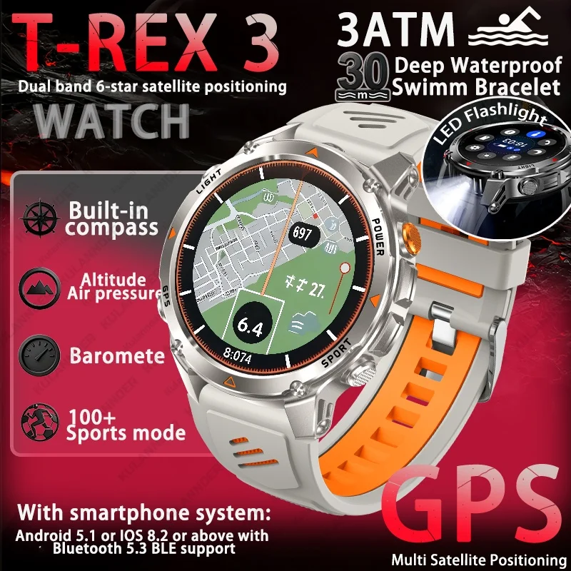 

Outdoor Military GPS Smartwatch For Men Build in Dual Band GNSS Compass Altitude 3ATM Waterproof Swimming Smart Watch For xiaomi