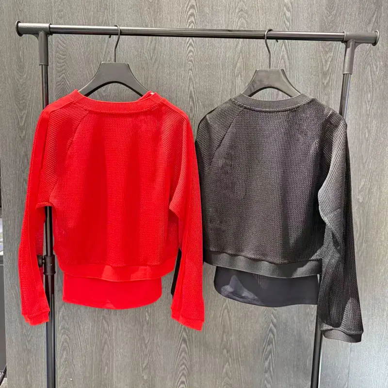 2026 Women's Golf Outfit Set Early Autumn Knit Vest Mesh Long Sleeve Top Two Piece Sports Casual Clothing