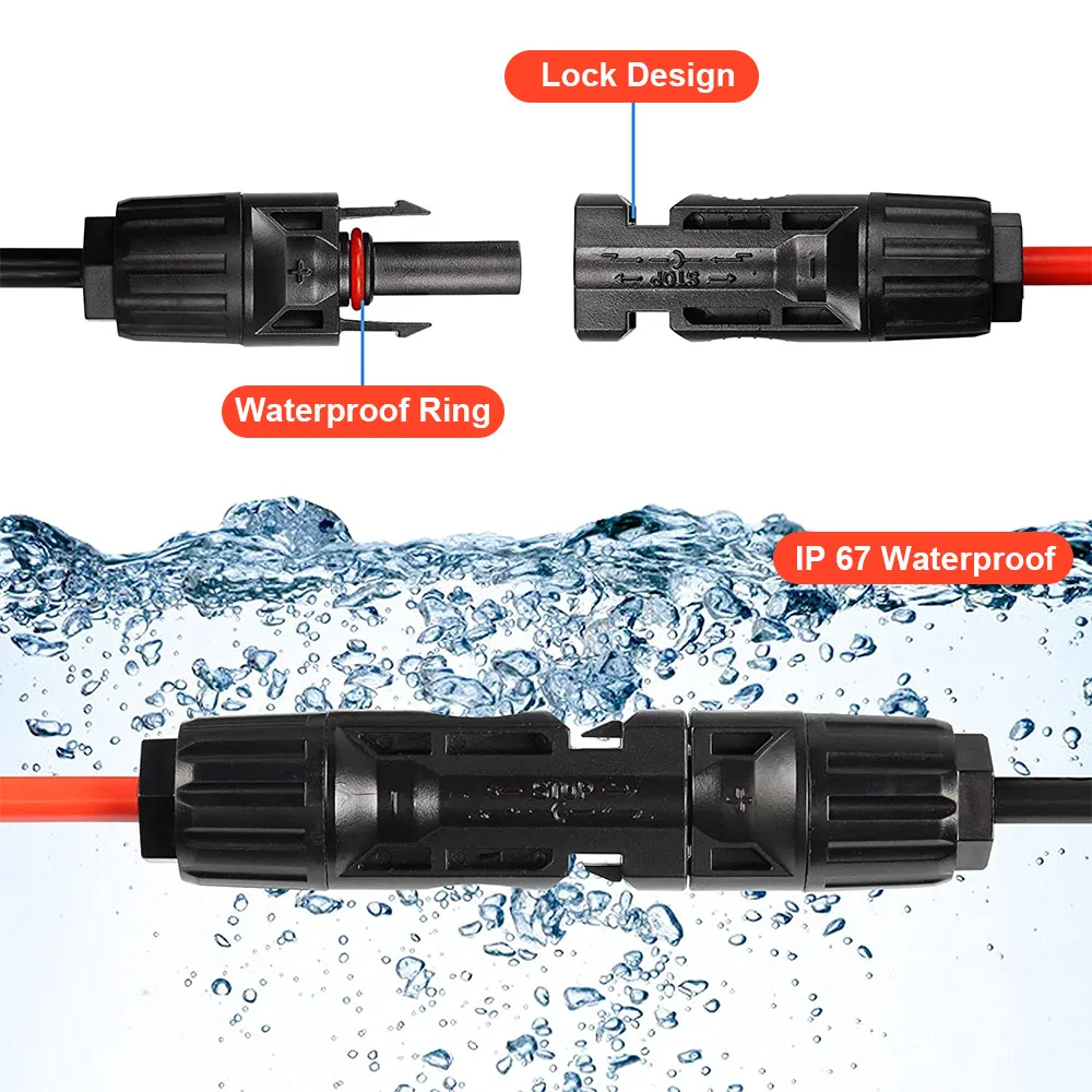 PowMr 10AWG 6mm² Solar-PV-Kabel 20M mit Steckern 20M Rot+20M Schwarz für Solarpanel-System Photovoltaik-Verlängerungskabel – Detail 5