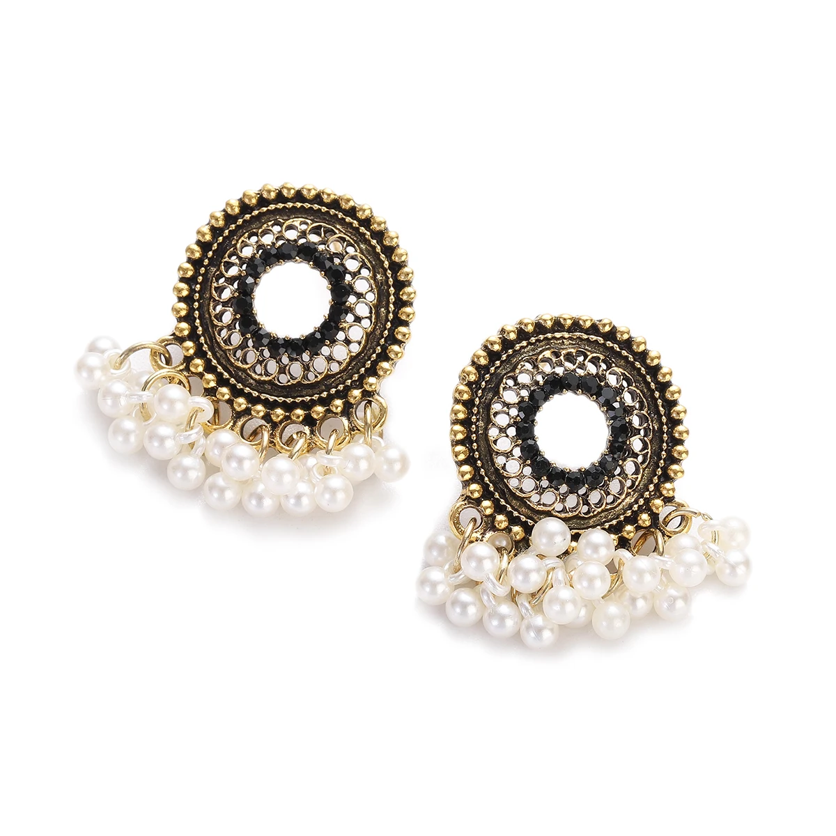2022 Indian Jewelry Round Ethnic Red CZ Jhumka Earrings For Women Beads Tassel Wedding Earrings Kolczyki
