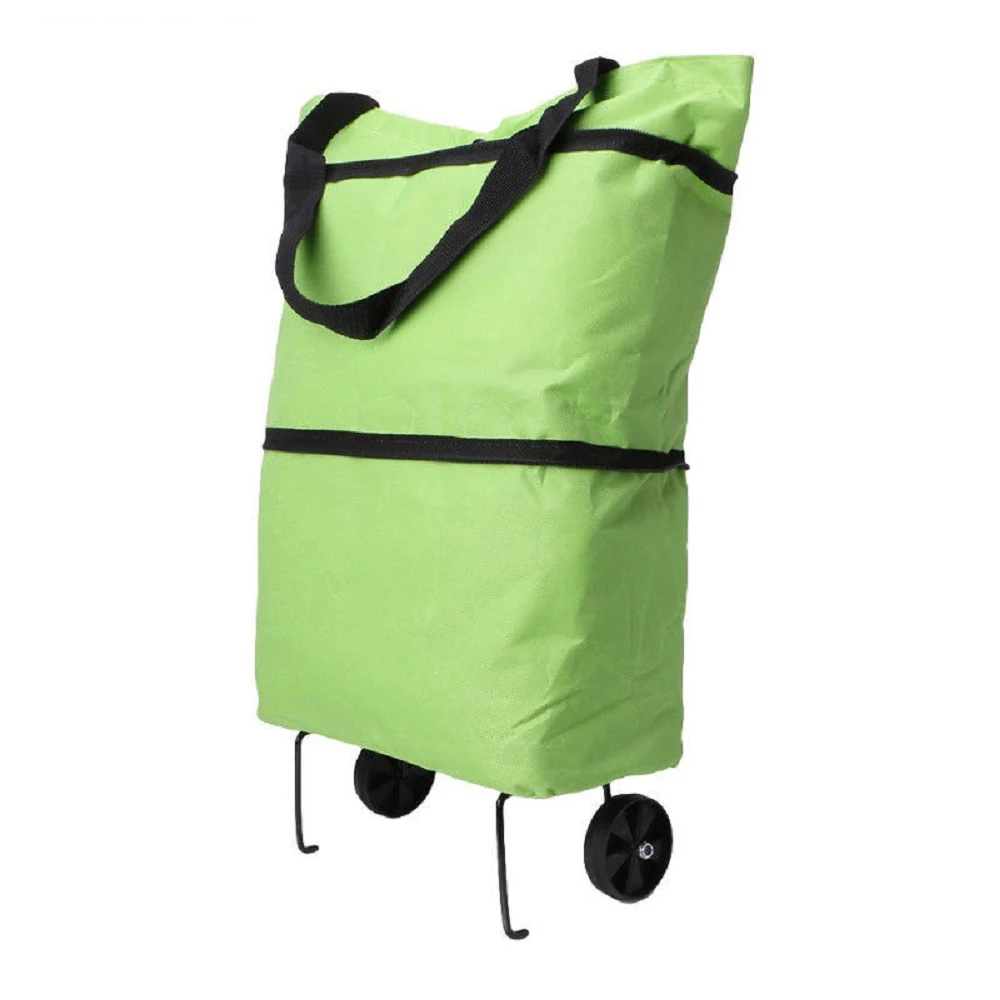 Foldable Telescoping Shopping Pull Cart Trolley With Wheels Oxford Cloth Bags Reusable Large Waterproof Handbag Tote Bag