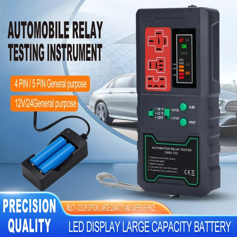 Car Relay Tester 12V 24V Electronic Automotive-Universal Motorcycles Battery Checker Alternator-Analyzer Diagnostic Tool