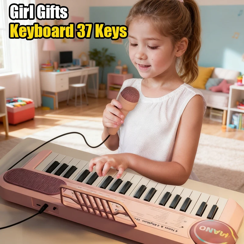 Girls Musical Keyboard 37 Keys Electronic Keyboard Electronic Organ Portable Piano Toy Musical Instrument Toys for Children Gift