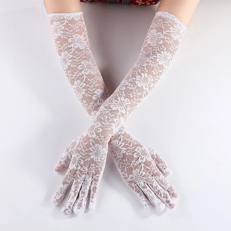

Sexy Black Sunscreen Gloves Summer Lace Mesh Gloves Anti-UV Elastic Driving Cycling Elegant Sun Protection Full Finger Mitten