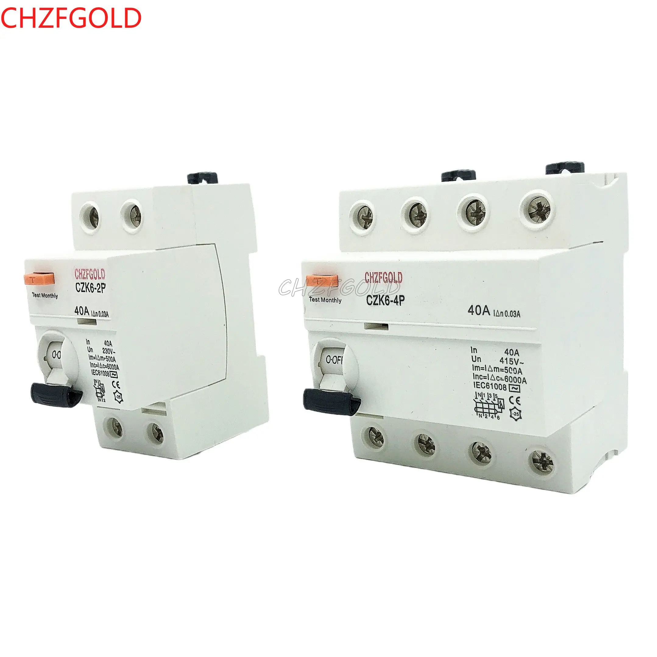 RCCB RCD Din Rail DC 2p 40A 63A 30mA 10KA  Type A /AC/B Earth Leakage Circuit Breakers