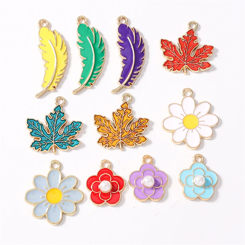 Duarte 20 Stück/Set Niedliche Pflanzen-Anhänger Emaille Blumen- und Blatt-Charms für Schmuckherstellung Halsketten Ohrringe DIY Basteln Geschenk – Detail 1