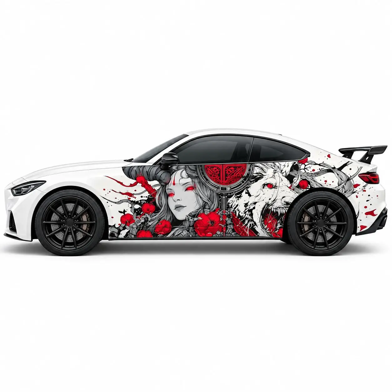 Anime Demon Girl Car Wrap Vinyl Decal, Red & Black Art