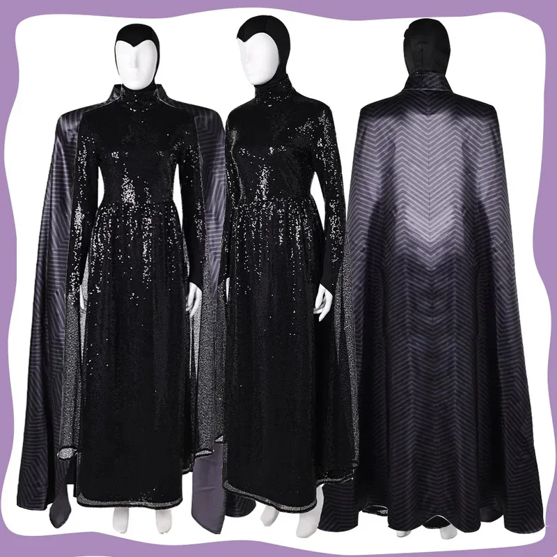 Disfraz de Reina malvada para mujer, vestido negro de fantasía, capa, disfraz de nieve, ropa de película, traje blanco, traje de Carnaval de Halloween