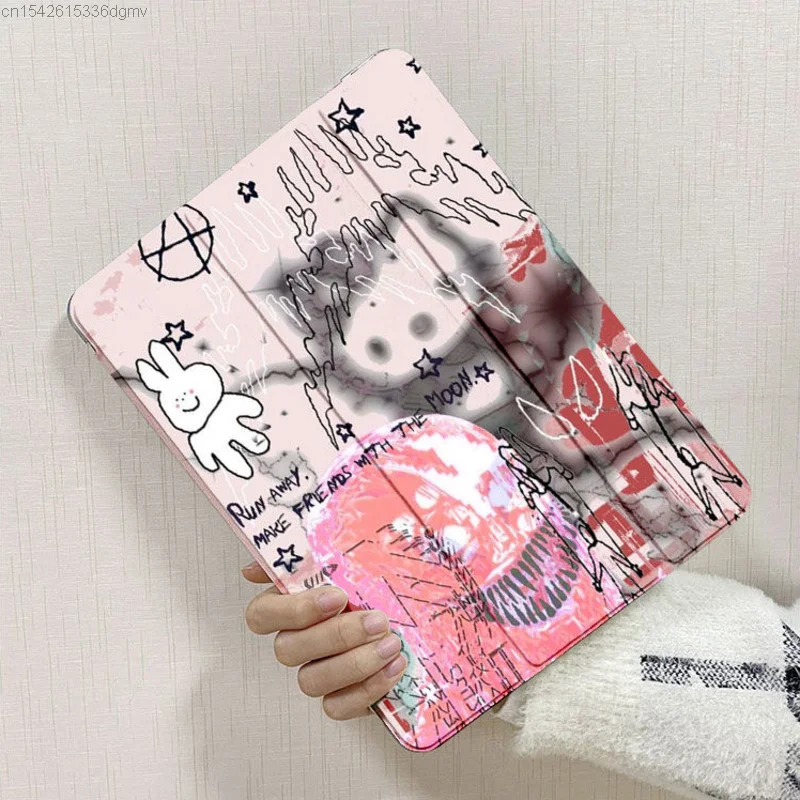 Sanrio Hello Kitty Demon Dark IPad Pro 11 Trifold Tablet Protector Case Y2k Punk Korean Fashion Ipad Air 1 2 3 Mini 4 5 6 Cover