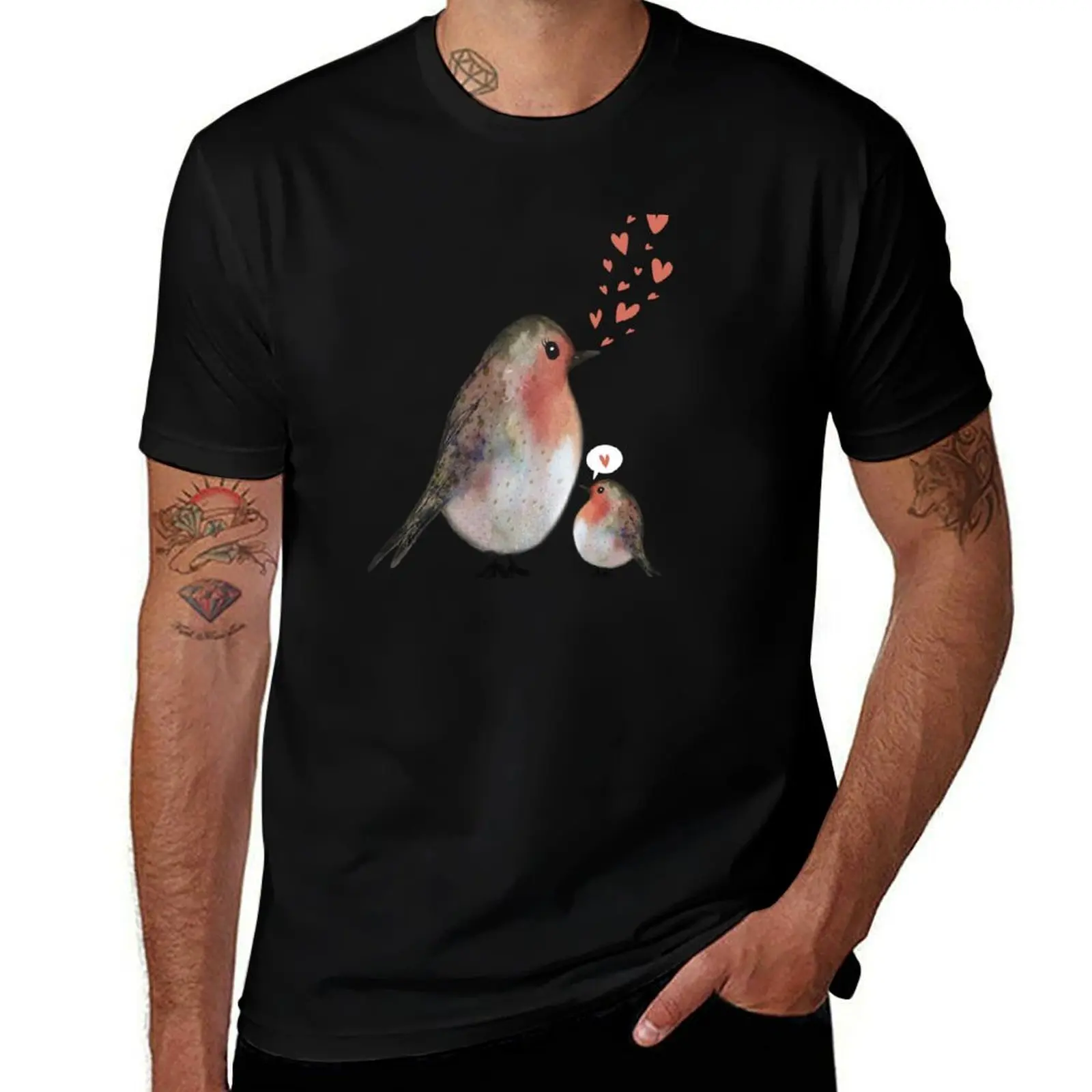 Mom & Baby Robin Love T-Shirt Classic Basic Casual T-Shirt