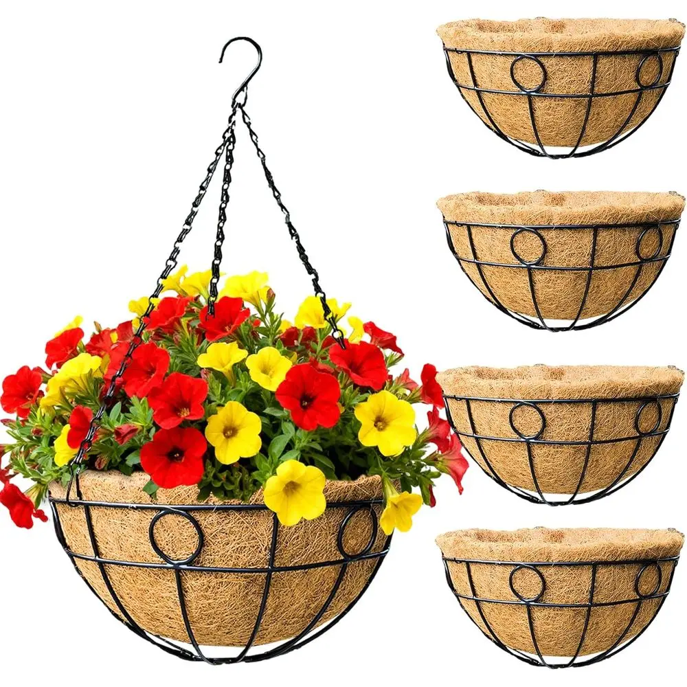 

16 Round Metal Hanging Planters for Outdoors - Durable Large Circular Baskets for Garden Decorations