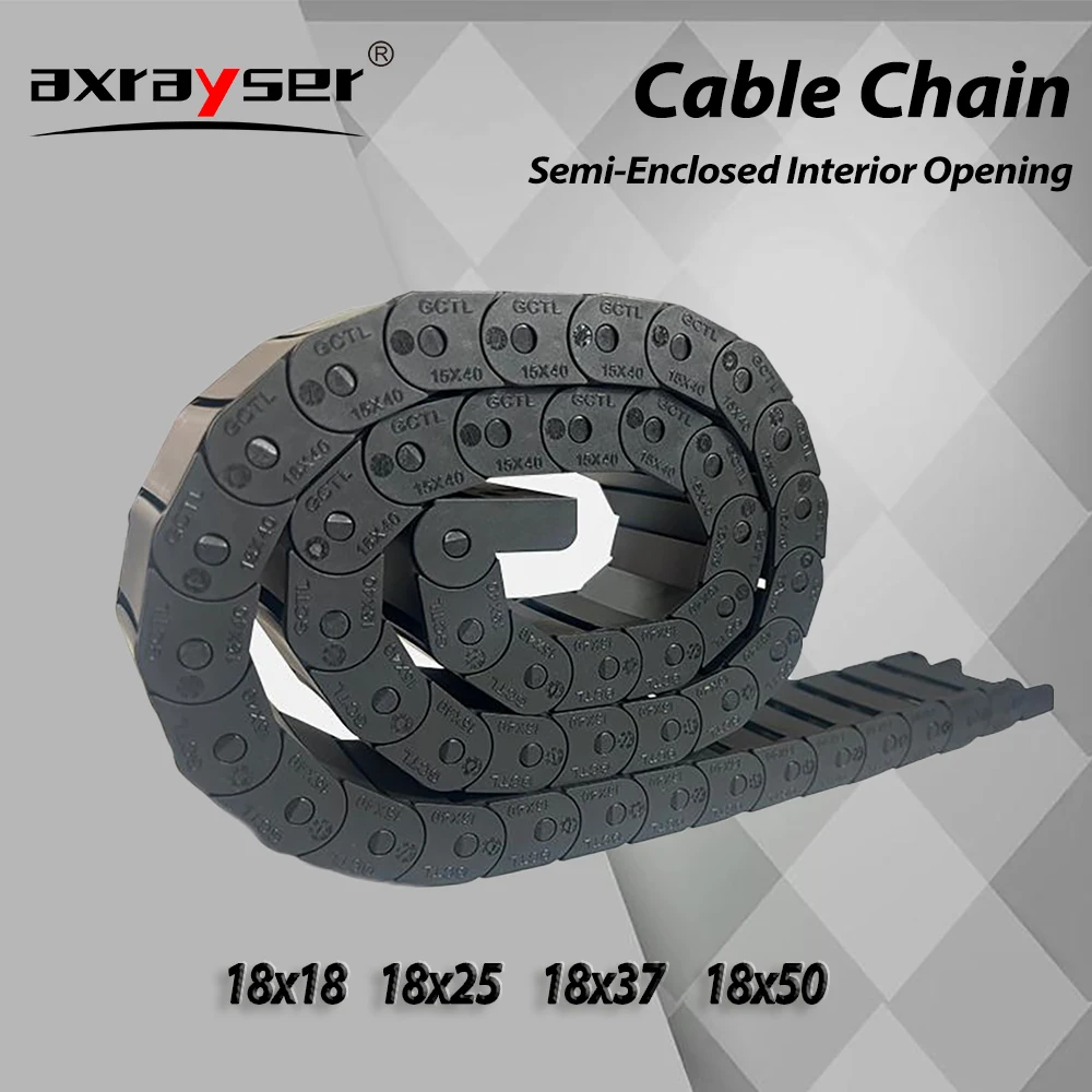 Cable Chain Semi-Enclosed Interior Opening Bending Radius 28 38 48 60 75mm 18x18 18x25 18x37 18x50 1m For CNC Router Machine