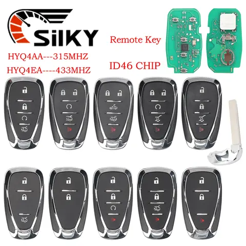 Chevrolet HYQ4AA HYQ4EA Malibu Cruze Spark Camaro Equinox Volt Blazer Traverse Son 용 SilKY 315/433MHz ID46 칩 자동차 원격 키