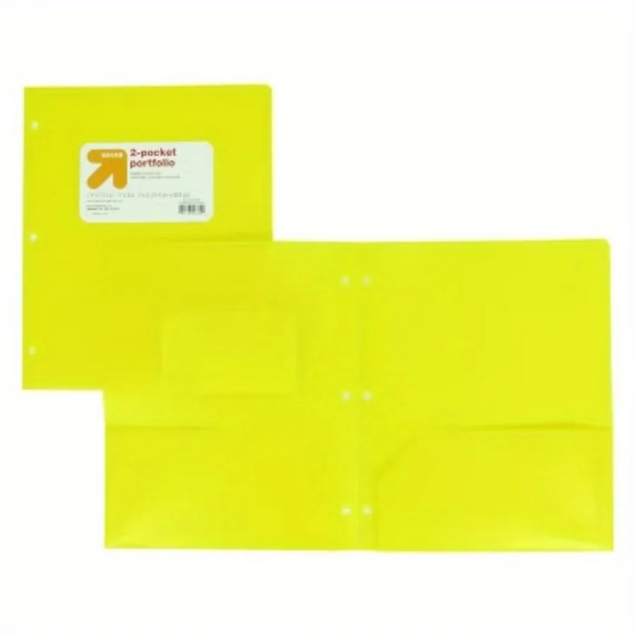 Carpeta de plástico de 2 bolsillos (amarillo) - Polipropileno, perforada con 3 orificios, bolsillos interiores, capacidad de 50 hojas
