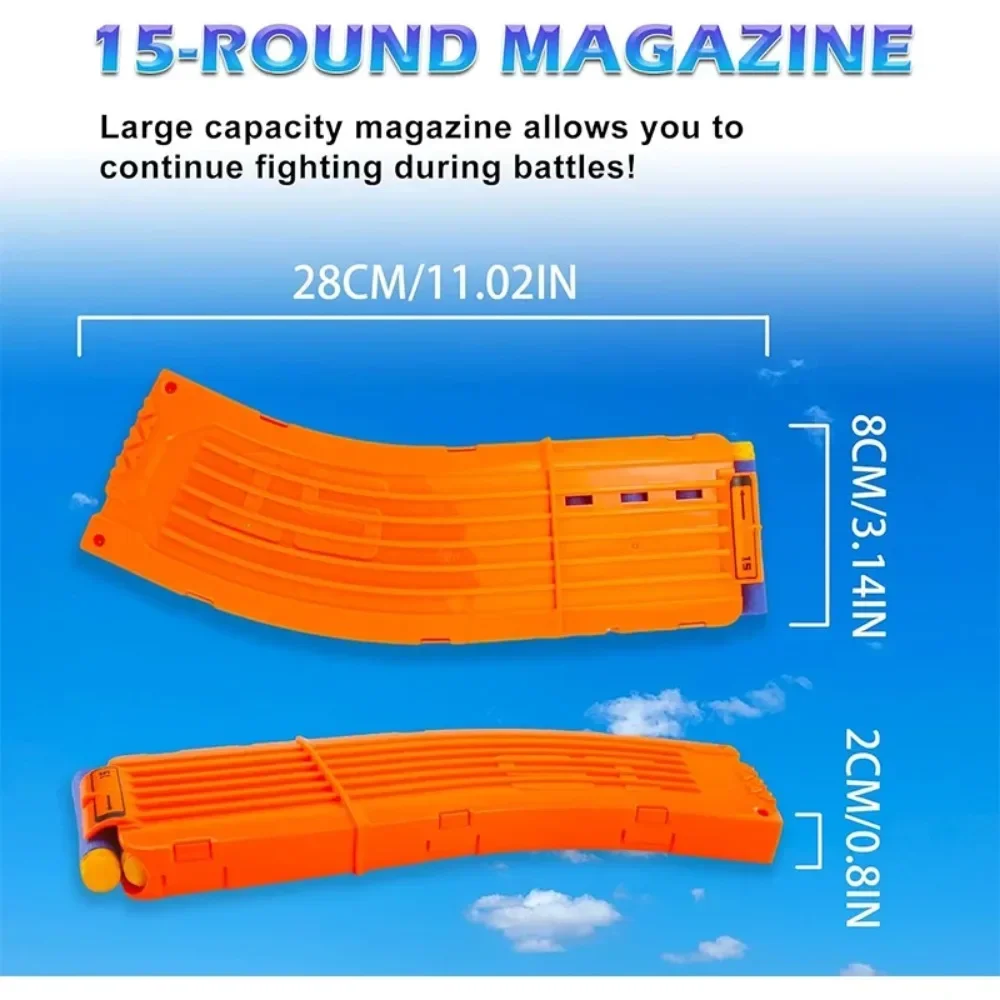 Gels de remplacement de chargeur incurvés Orange 15 fléchettes, clip de rechargement rapide incurvé, compatible avec Nerf Elite, jouet odor, 1 pièce, 3 pièces