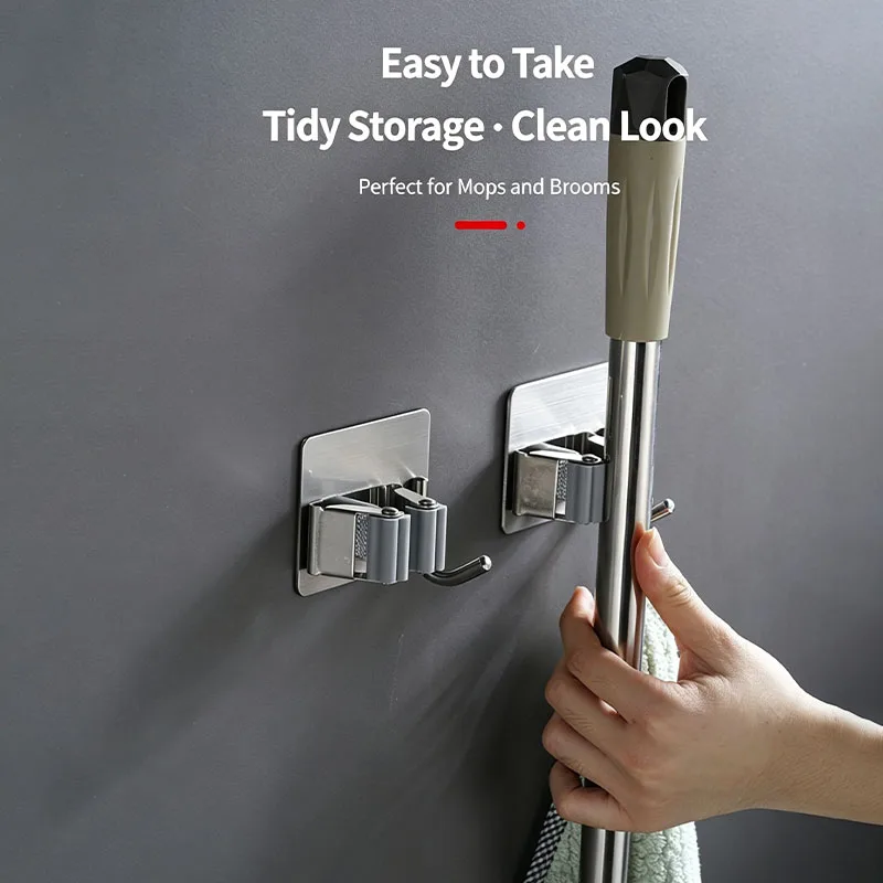 Adhesive Wall Hanging Multi Purpose Hooks Kitchen Bathroom Home Organizer Accessories Mop Rack Broom Hanger Hook view 2