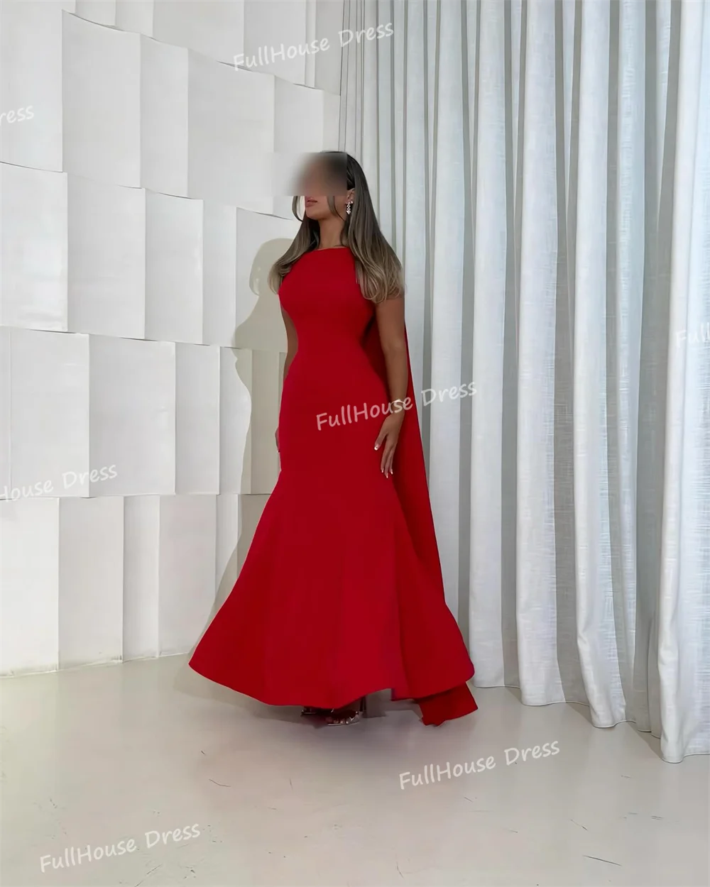 Robe de soirée drapée moderne, sur mesure, col rond, dos nu, gaine Sexy, longueur au sol, sans manches, robe de soirée avec Cape