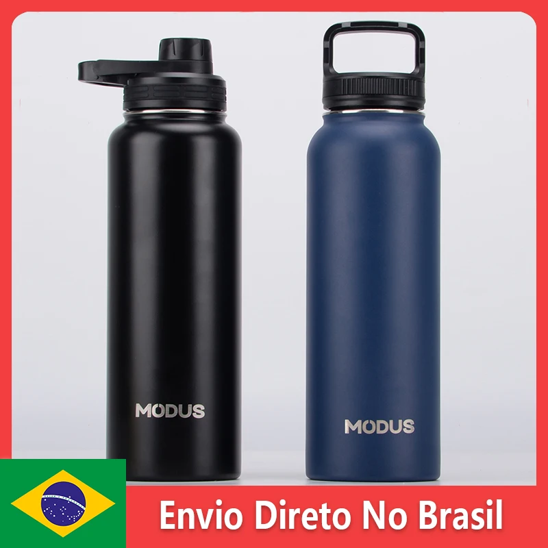 MODUS Stainless Steel Sport Water Thermal Bottle with 2 caps (nozzle and lid with handle)