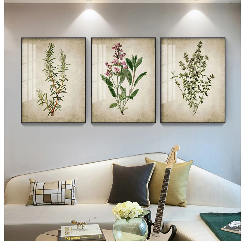 Painting Retro Wall Pictures Home Art Wall Decor Vintage Herb Art Canvas Poster And Prints , Oregano Rosemary Sage Thyme Canvas