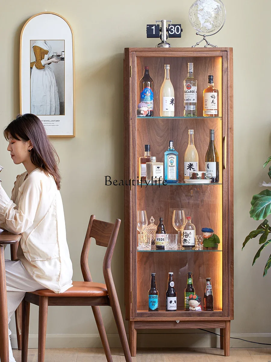 

FGNordic Solid Wood Bookcase Bookshelf with Glass Door Dustproof Display Cabinet Storage Simple
